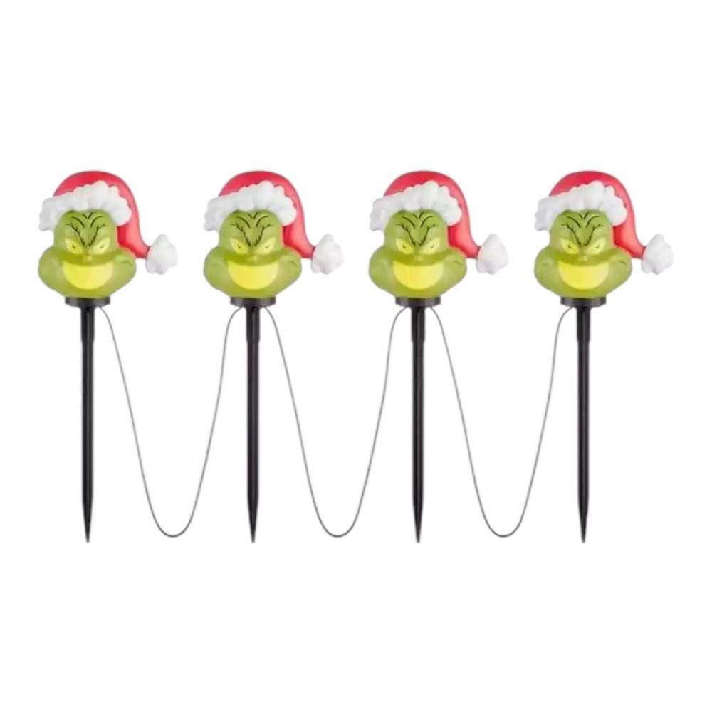 Christmas Grinch Battery-Operated Pathway Stakes (4 Count) With Santa Hat LED